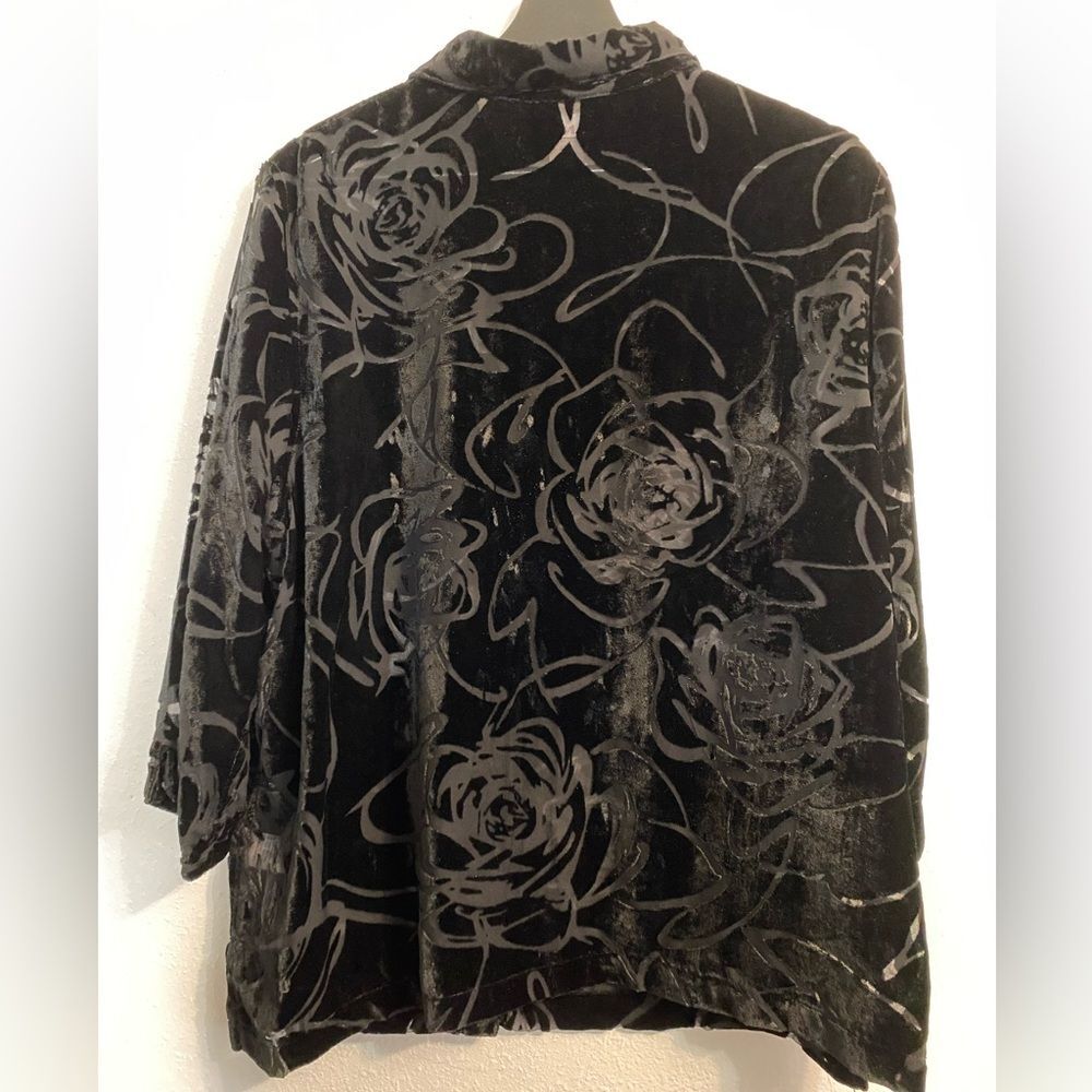 Boho 16 P Black Velvet Floral Burnout Shirt Lux Indie Vanguard Whimsygoth b1-25 - Picture 6 of 9